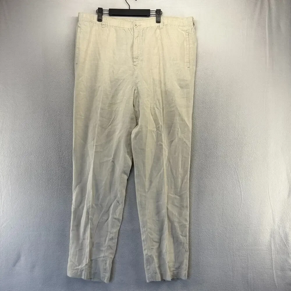 Tommy Bahama Pants men's 2XL Beige Chino Linen Elastic Straight Loose Pockets
